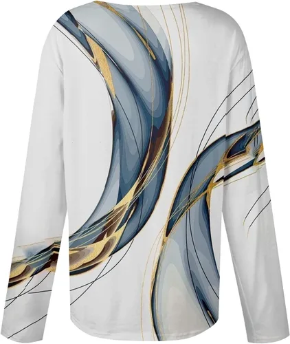 Vista 5 de Blusas sueltas de manga larga con cuello en V para mujer, estampado floral, cuello de solapa, asimétrica, con botones, para otoño 2023