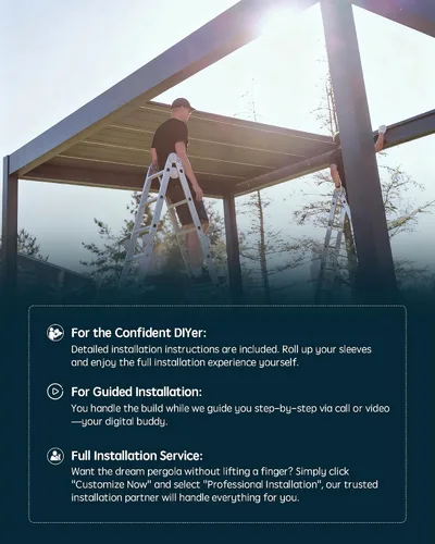 Vista 6 de Yoolax - Pérgola con listones motorizada solar de 10x13 pies con control remoto, pérgola eléctrica de aluminio retráctil con luz LED, sensor