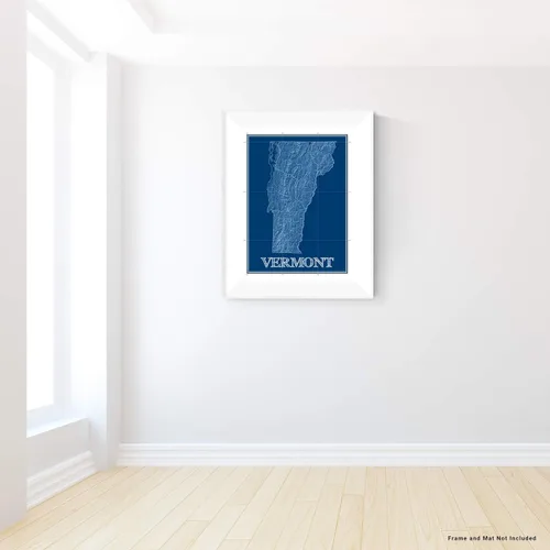 Vista 8 de Vermont Map Print, Blueprint Wall Art Poster, VT Decor, US State Maps