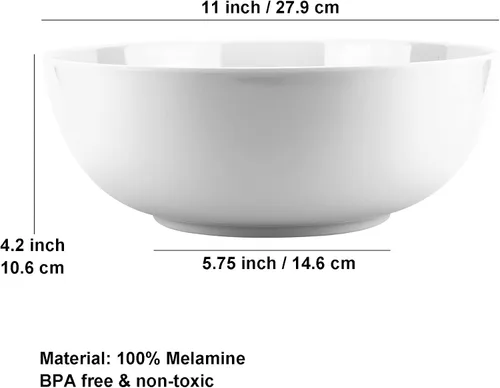 Vista 2 de KX-WARE Tazones de melamina de 11 pulgadas, cuencos para ensalada más grandes, juego de 2 cuencos blancos