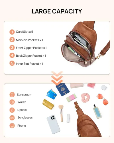Vista 185 de Telena Riñonera pequeña para mujer, de cuero, cangureras, bolsa de pecho para mujer