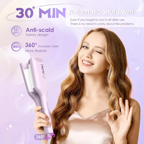 Vista 8 de NOVUS Rizador de Cabello Rizador de Ondas - Varita Rizador de 1.25 Pulgadas Anti-Quemaduras, Rizador de Cabello Iónico de Ondas Profundas con 2