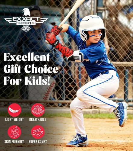 Vista 5 de Guantes de bateo para jóvenes de Exxact Sports con mangas para brazos para niños y niñas, guantes de béisbol para niños para bateo de sóftbol, T-Ball