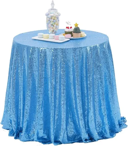 Vista 54 de Mantel de lentejuelas color azul bebé de 50" Cubierta de mesa con purpurina redonda color azul claro de lentejuelas metálicas Sobremanteles de mesa