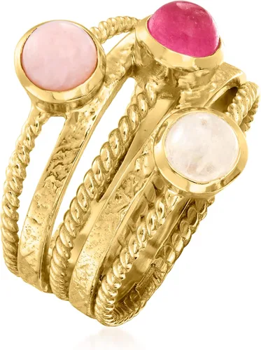 Vista 3 de Ross-Simons Moonstone, Pink Opal and .60 Carat Pink Quartz Ring in 18kt Gold Over Sterling