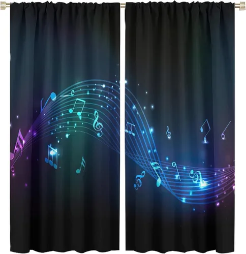 Vista 76 de Cortinas de notas musicales, blanco y negro, instrumento musical, canción, arte de canción, opacas, para ventana, dormitorio, sala de estar