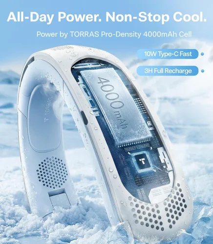 Vista 7 de TORRAS COOLiTE Ventilador de cuello, la potencia de viento más fuerte de la industria, ventilador de cuello portátil con batería de 14 horas