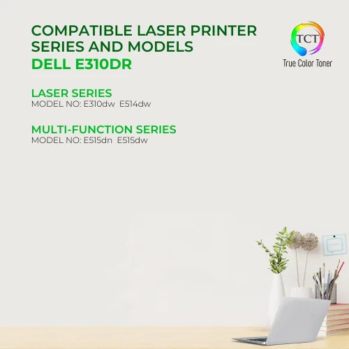 Vista 2 de TCT Unidad de tambor E310, repuesto compatible para impresoras Dell 593-BBKE E310DR negro, funciona con impresoras Dell E310dw E514dw E515dn E515dw
