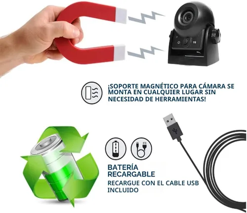 Vista 4 de Cámara de respaldo inalámbrica, cámara de visión trasera magnética HD de 1080P para camiones/RV/remolque, funciona con CarPlay y Android