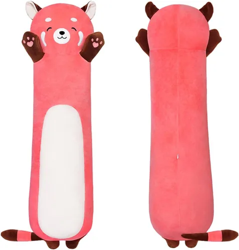 Vista 8 de Almohada larga de peluche con panda rojo, juguete suave de peluche de 19 pulgadas, lindo cojín para dormir, naranja