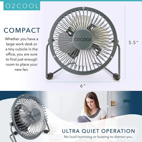 Vista 3 de O2COOL 4" USB Ventilador de mesa ventilador de refrigeración – Mesa portable mini – plugs en computadora personal – 360 ° inclinación ajustable