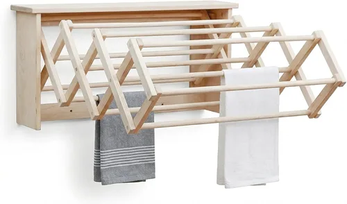 Vista 8 de Pennsylvania Woodworks Estante de secado de ropa para montar en la pared, resistente, plegable, para secar la ropa, estante plegable de madera