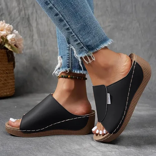 Vista 5 de Sandalias de cuña para mujer, puntera abierta, soporte de arco, calzado ortopédico para caminar, zapatos elegantes de suela suave sin cordones