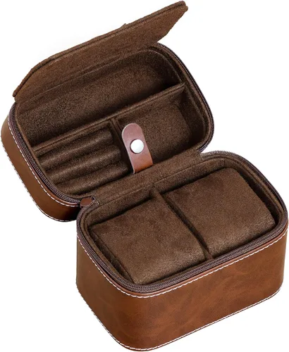 Vista 6 de Juego de regalo Caja de reloj de cuero con 10 ranuras con cajón de valet y funda de viaje para 2 relojes a juego, organizador de exhibición