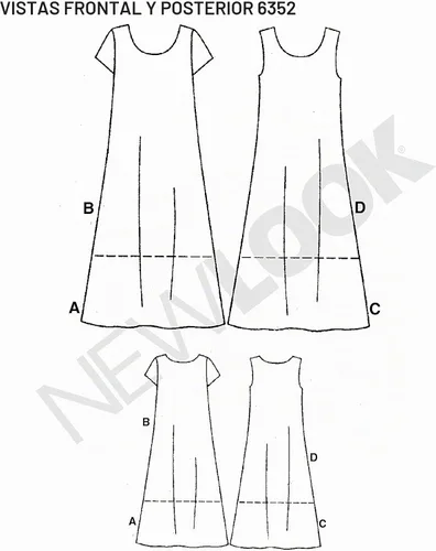 Vista 3 de New Look Patrón de costura fácil de las señoras 6352 vestidos en 4 variaciones