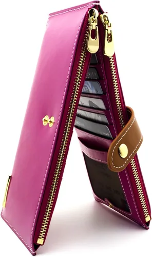 Vista 25 de ANDOILT - Cartera de cuero genuino para mujer con bloqueo RFID para tarjeta de crédito con cremallera