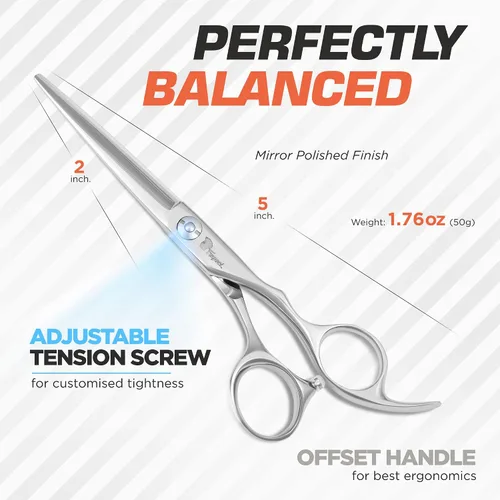 Vista 6 de Tijeras Profesionales para Cabello de 5 Pulgadas con Cuchillas Extremadamente Afiladas, Tijeras de Corte de Cabello de Acero 440C, Duraderas