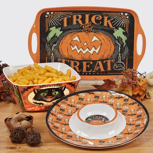 Vista 6 de Juego de 4 tazas de Halloween – Tazas de café de cerámica espeluznantes con diseños vintage de truco o trato – gato negro, esqueleto, calabaza