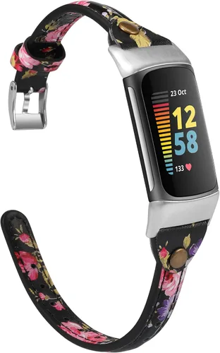 Vista 7 de Wearlizer Correa de cuero compatible con correas Fitbit Charge 5/6, correa de reloj de cuero delgada de repuesto para mujeres y hombres Beige