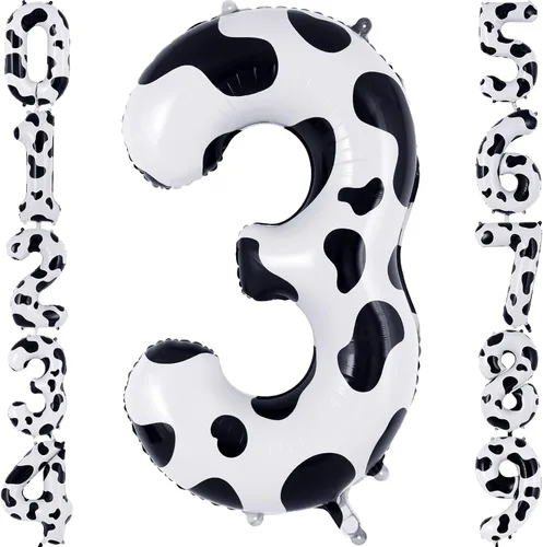 Vista 11 de Globo con el número 0 con estampado de vaca, globos grandes de cumpleaños con número de vaca de 40 pulgadas, globos de aluminio Mylar número 0