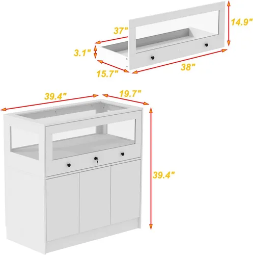 Vista 10 de Armoire - Armario de isla para dormitorio, isla con cajón de vidrio y 3 puertas, isla de cristal para dormitorio, guardarropa, tienda blanca