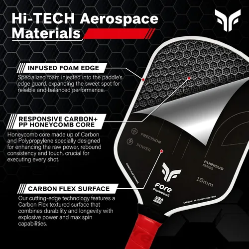 Vista 3 de Havok Pro Pickleball Paddle: Carbon Fiber Surface for Enhanced Power, Precision and Maximum Spin - Large Sweet Spot and USAPA Approved