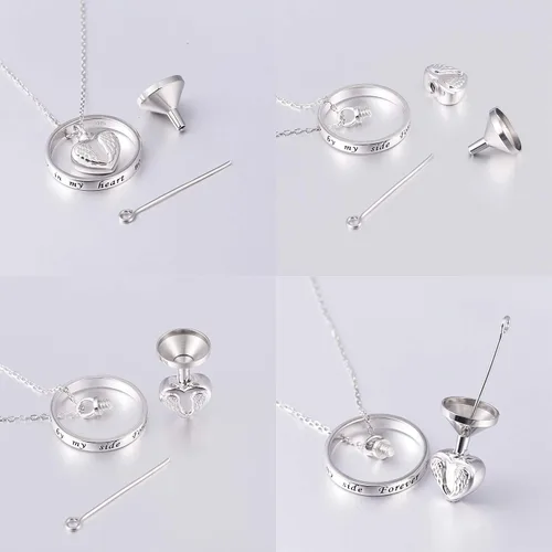 Vista 7 de ACJFA - Collar con colgante de urna de corazón de plata de ley 925, diseño de alas de ángel