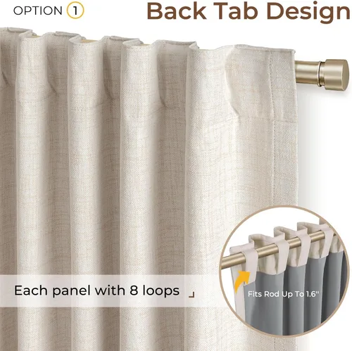Vista 3 de INOVADAY Cortinas 100% opacas de 84 pulgadas de largo, juego de 4 paneles de lino con pestaña trasera y bolsillo para barra, cortinas opacas