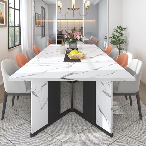 Vista 12 de Hlivelood - Mesa de comedor de 71 pulgadas para 6 personas, mesa de cocina rectangular moderna color marrón con superficie de madera impermeable