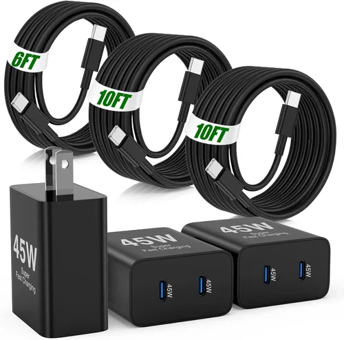 Vista 9 de USB C de carga súper rápida de 65 W para iPhone 17 16 Pro Max, bloque de carga USB C de 3 puertos de 100 W y cable trenzado tipo C de 3/6/6/10 pies