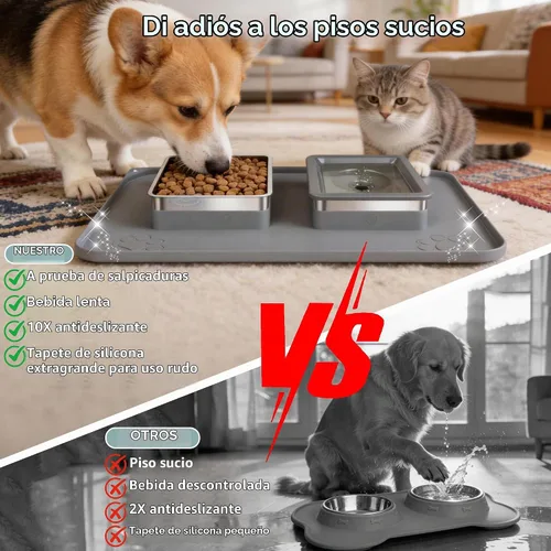 Vista 3 de UPSKY Juego de cuencos para perros PET, cuenco de agua y comida para perros Gris