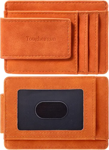 Vista 11 de Cartera minimalista Toughergun para hombres con clip de dinero magnético, cartera de cuero, tarjetero de crédito con bloqueo RFID Negro