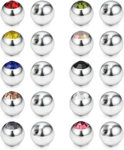 Vista 2 de Ruifan - 60-80 unidades, bolas de repuesto de acero quirúrgico 316L, joyería corporal, piercing, 16G 14G, producto unisex, para roscar en barra