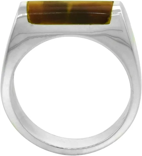 Vista 2 de Anillo de plata de ley con ojo de tigre para hombres y mujeres, medio tubo fino y sólido hecho a mano, tamaños 7 10