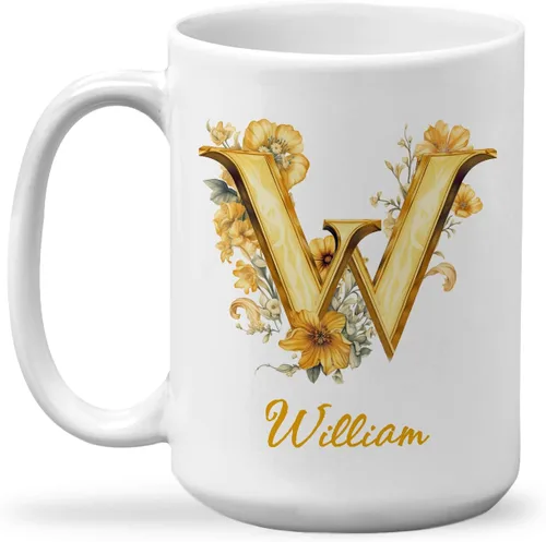 Vista 17 de Taza de cerámica personalizada con letra A del alfabeto, taza de café personalizada con nombre, taza de té inicial con monograma floral