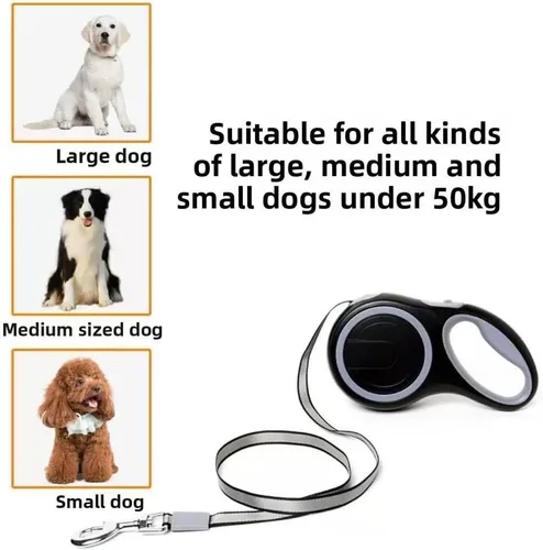 Vista 7 de Correa retráctil para perro de 26 pies – Correa reflectante de nailon resistente para mascotas, freno de una mano sin enredos, impermeable