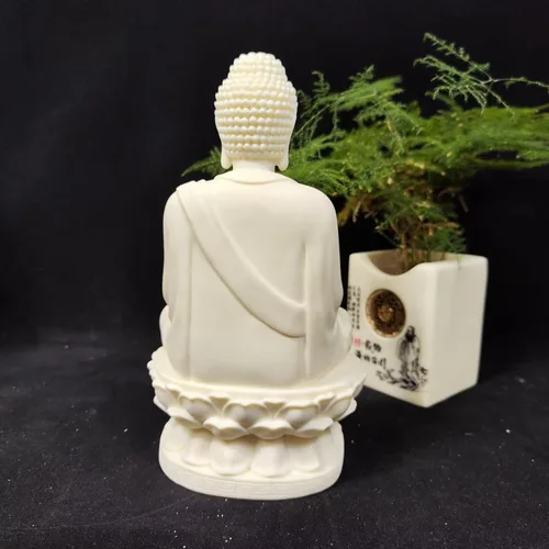 Vista 3 de Estatua de Buda Amitabha de 7.87 pulgadas, decoración zen, buda blanco sentado en loto, regalo de Feng Shui, figura de meditación para oficina
