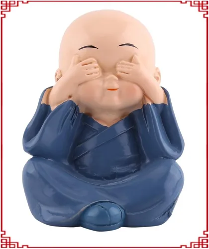 Vista 6 de 4 figuras de monjes, lindos monjes sabios de Kongfu para decoración interior de automóvil, decoración de resina, adorno de resina, no escucha