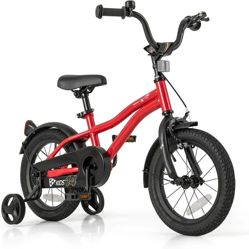 Vista 12 de BABY JOY Bicicleta deportiva de 12, 14, 16, 18 pulgadas, con ruedas de entrenamiento, asiento ajustable, freno de mano y freno de posavasos