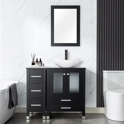 Vista 20 de LUCKWIND 36" Bathroom Vanity Combo with Sink, 24"+12.6" Width, Painted Bathroom Storage Cabinet with 5 Drawers, Including Tempered Glass Round