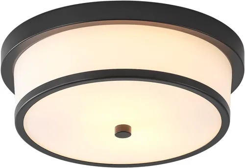 Vista 13 de Lámpara de techo empotrada de 12 pulgadas, Luminarias de techo de 2 luces pegadas al techo con acabado de bronce frotado con aceite para baño