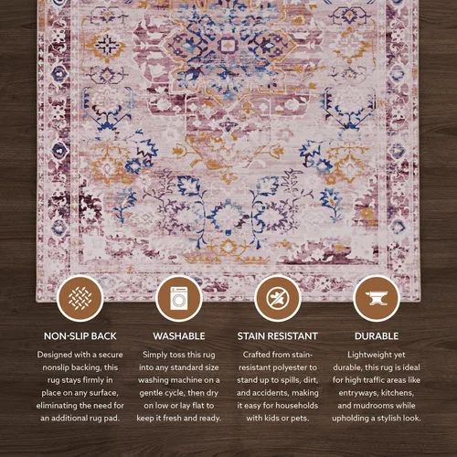 Vista 10 de Linon The Anywhere Alfombra lavable a máquina Linus Rosa/Dorado, 5 x 7 pies