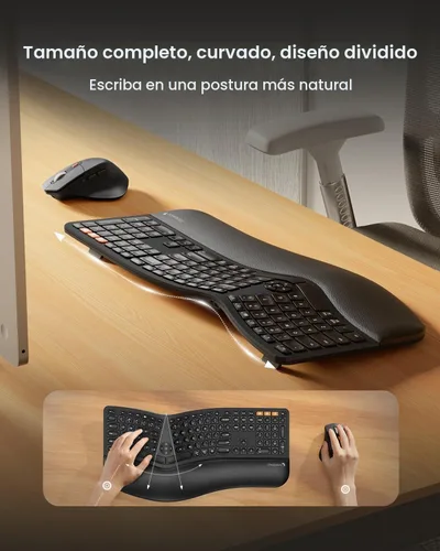Vista 2 de ProtoArc Teclado y Ratón Inalámbrico Ergonómico, EKM01 Plus Combo de Teclado y Ratón Bluetooth Ergo de Tamaño Completo, Diseño Dividido