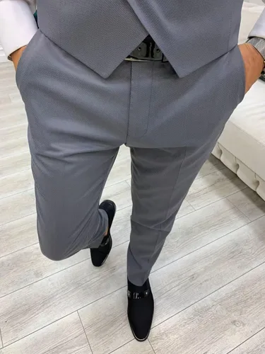 Vista 8 de HUUTOE Trajes de graduación ajustados de 3 piezas para hombre, esmoquin negros para hombres, traje de doble botonadura para hombre, traje de boda