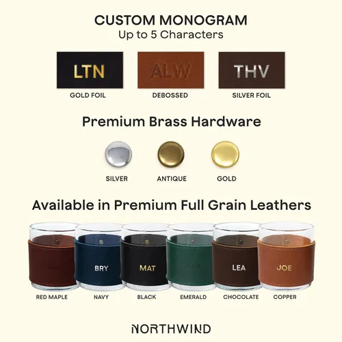 Vista 2 de Northwind Personalized Full Grain Leather Wrapped Rocks Glass
