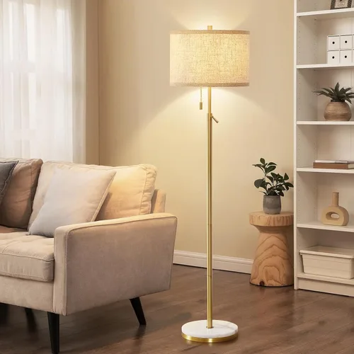 Vista 8 de GyroVu Lámpara de pie de mármol para sala de estar, lámpara de pie de altura ajustable con base de mármol, lámpara alta con pantalla blanca
