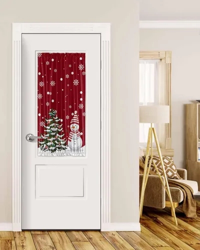 Vista 24 de Cortinas de puerta francesa de Navidad para ventana de puerta, panel de cortina con bolsillo para barra con alzapaños para luz lateral delantera
