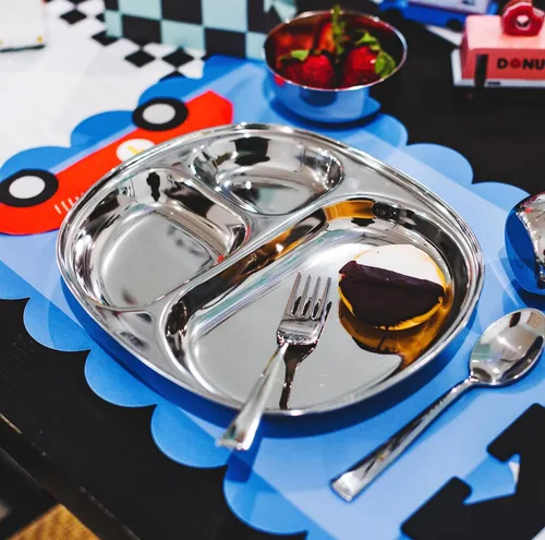 Vista 7 de Ahimsa Plato de Acero Inoxidable para Niños, Platos Divididos para Niños Pequeños y Bebés Diseñados por Pediatras, No Tóxico, Irrompible y Apto