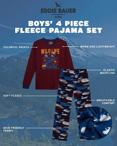Vista 2 de Eddie Bauer Conjunto de pijama para niños 4 piezas a juego con camiseta de pijama de forro polar y pantalones de pijama para niños (tallas XS-L)