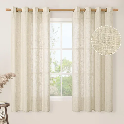 Vista 84 de LAMIT Cortinas de lino marrón caramelo para sala de estar, 84 pulgadas, de lino sintético, texturizado, filtrante de luz, paneles de privacidad